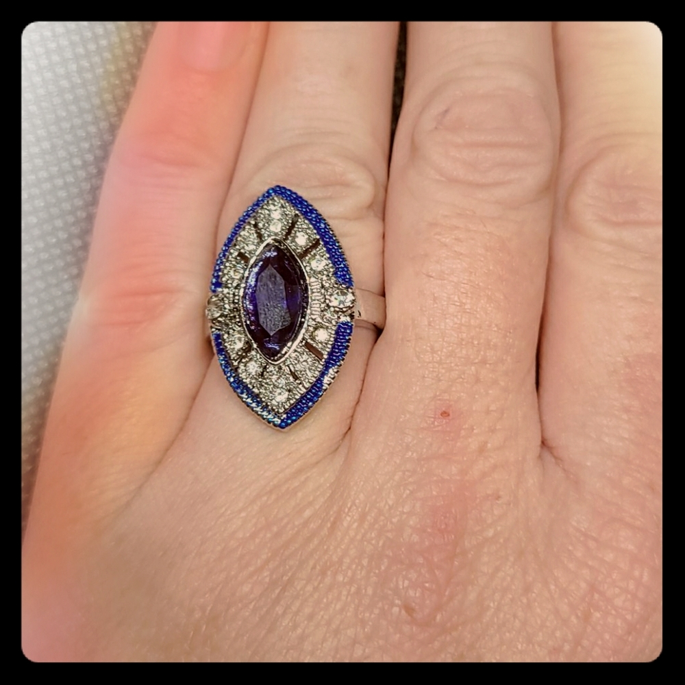 Sterling Silver plated Ring cocktail  jewelry